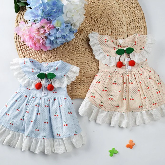 Cherry Lace Collar Dog Cat Dress