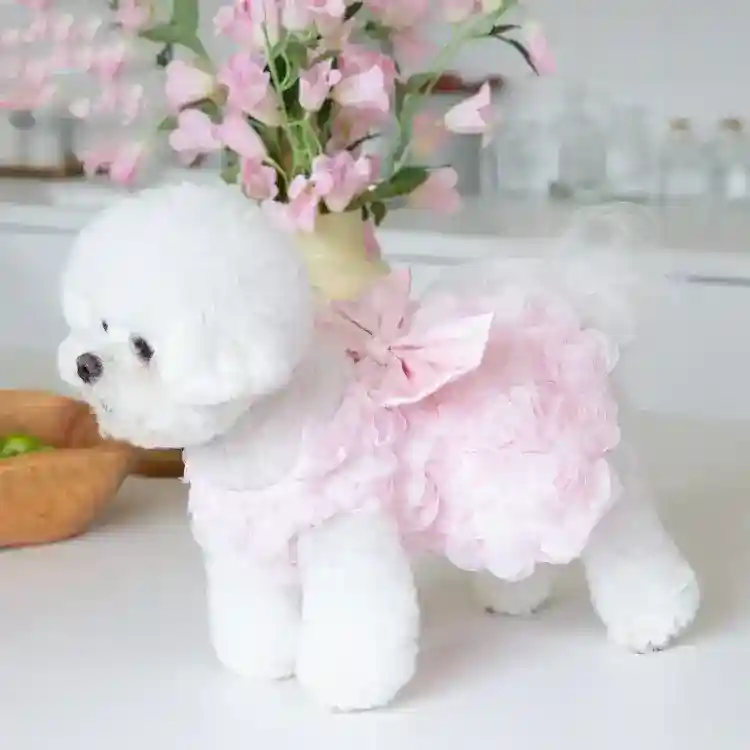 Vestitino elegante da cerimonia per cani con roselline in tulle e fiocco - immagine 7