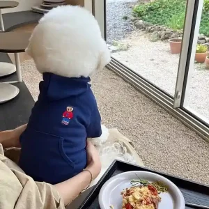 Felpa Cani Cappuccio Orsetto Ricamato Morbida