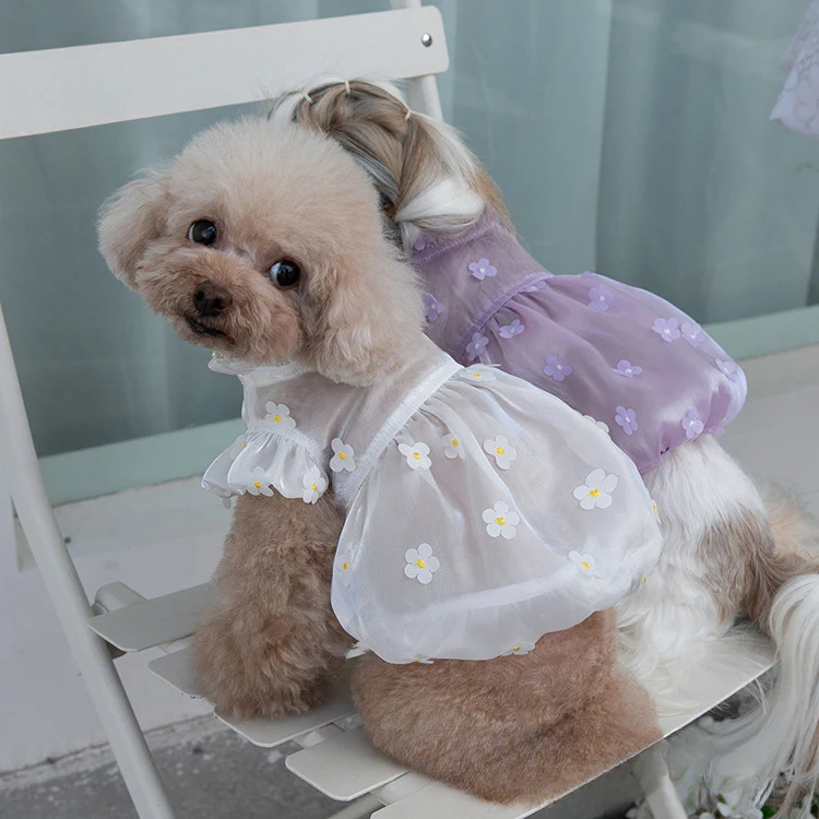 Sweet Flower Design Tulle Dog Cat Dress - immagine 5