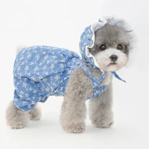 Breathable Embroidered Flower Dog Cat Jumpsuits Hat