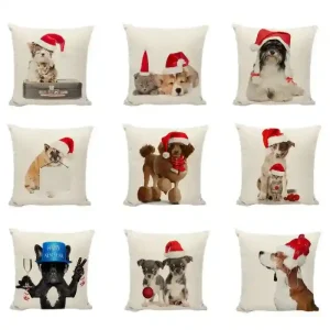 Fodera Cuscino Natalizia con Razze di Cani