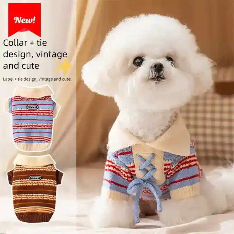 Maglione Cani Gatti Righe Caldo Invernale Maglia Knit - immagine 2