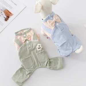 Plaid Bow Decor Dog Jumpsuit