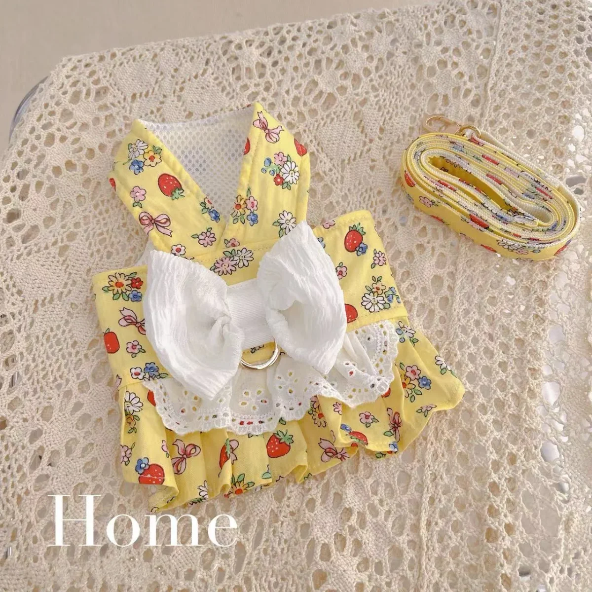 Fruit Printed Lace Bow Dog Harness&Leash - immagine 3