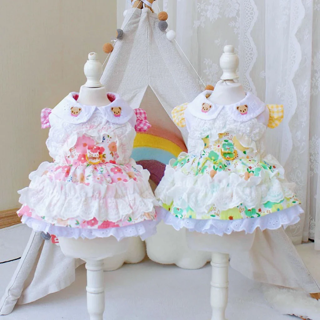 Sweet Floral Bear Dog Cat Harness Dress - immagine 2