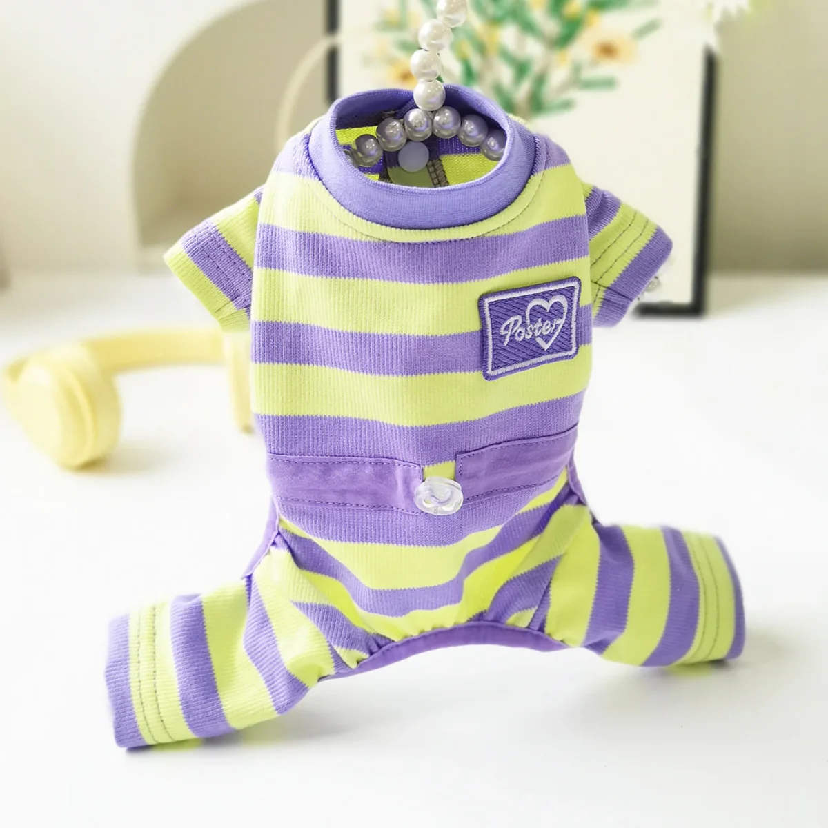 Soft Striped Animal Tag Dog Jumpsuits - immagine 7