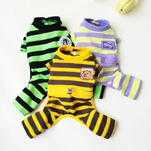 Soft Striped Animal Tag Dog Jumpsuits