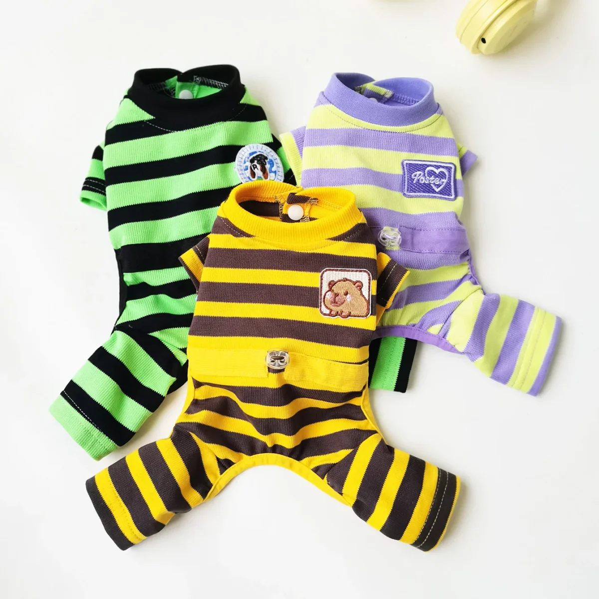 Soft Striped Animal Tag Dog Jumpsuits - immagine 2