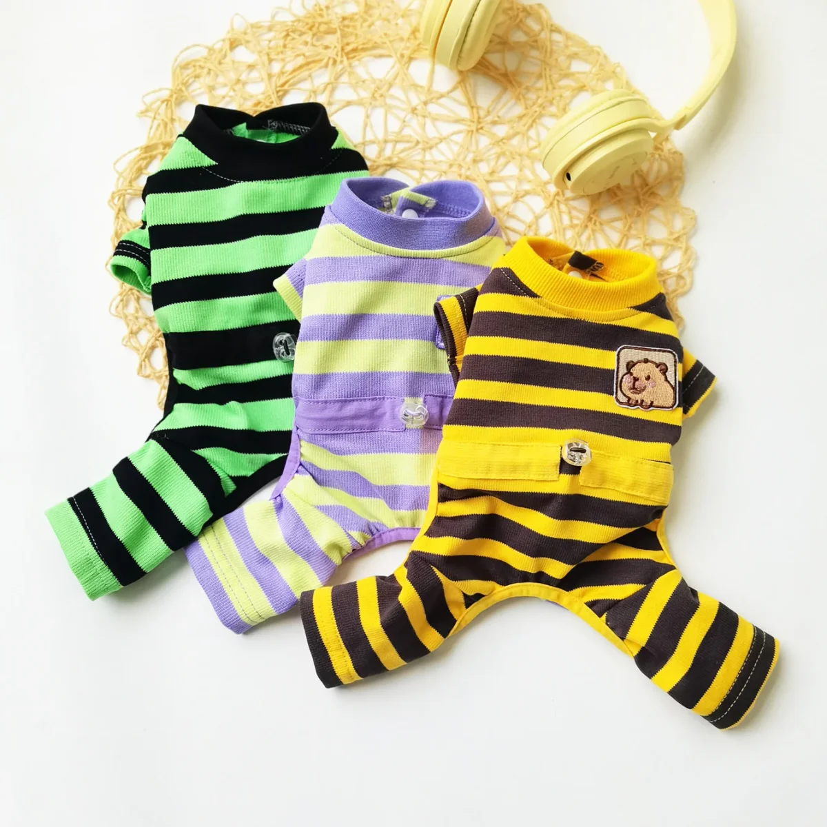 Soft Striped Animal Tag Dog Jumpsuits - immagine 6