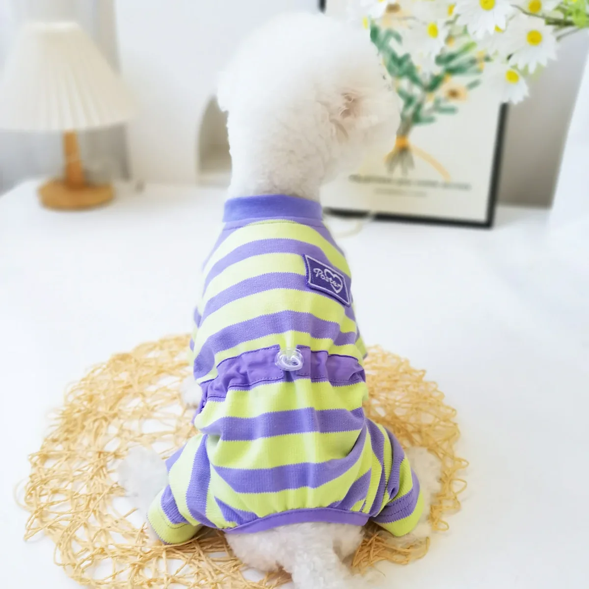 Soft Striped Animal Tag Dog Jumpsuits - immagine 3