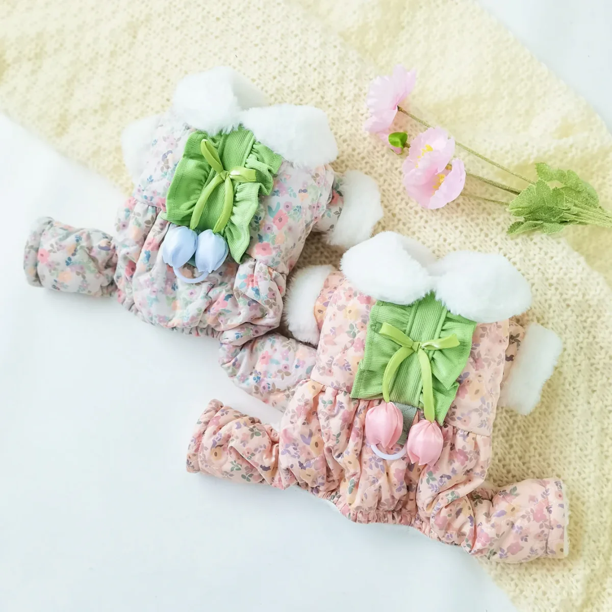 Tulip Decor Floral Fleece Dog Cat Jumpsuits