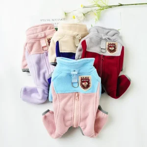 Color Block Fleece Zipped Dog Harness Jumpsuits