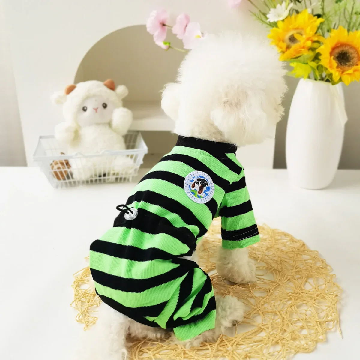 Soft Striped Animal Tag Dog Jumpsuits - immagine 4