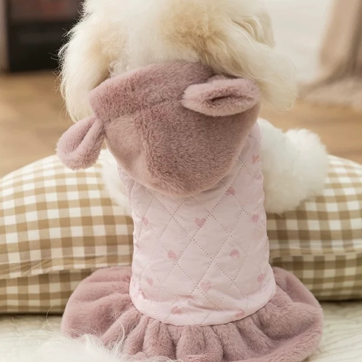 Warm Heart Printed Dog Cat Hooded Jacket Dress - immagine 3