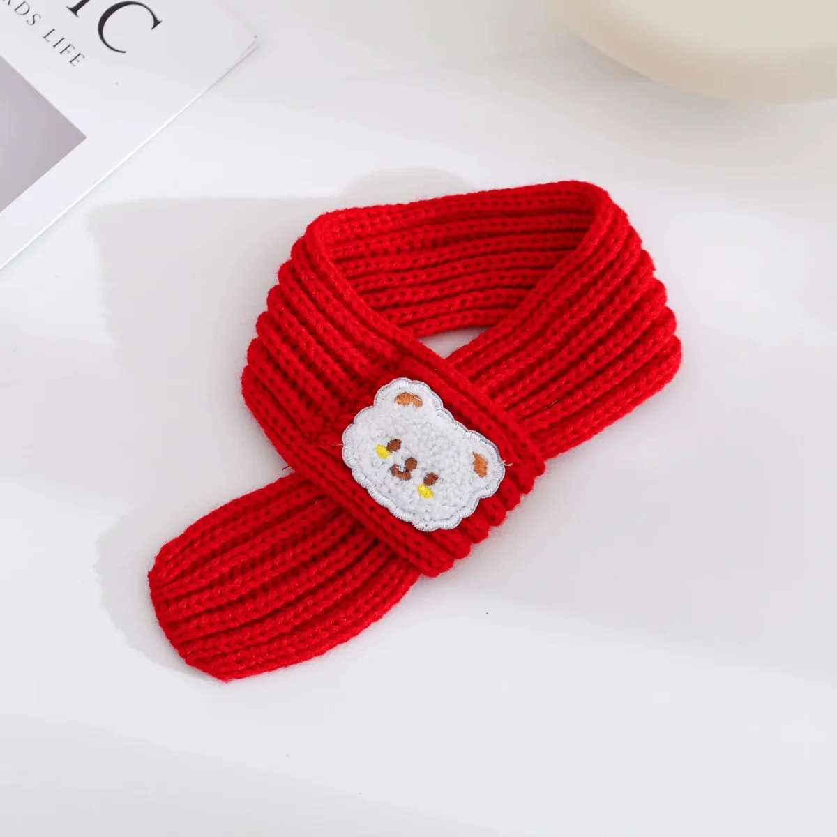 Cute Bear Decor Knitted Dog Cat Scarf - immagine 3