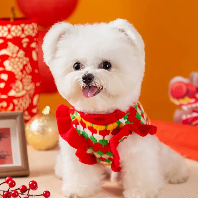 Sweet Knitted Flower Ruffled Sleeves Dog Cat Sweater - immagine 9