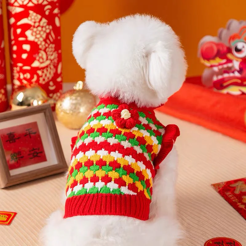 Sweet Knitted Flower Ruffled Sleeves Dog Cat Sweater - immagine 5