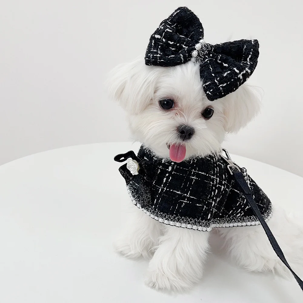 Elegant Pearl Dog Cat Cape Bow Leash Set - immagine 9