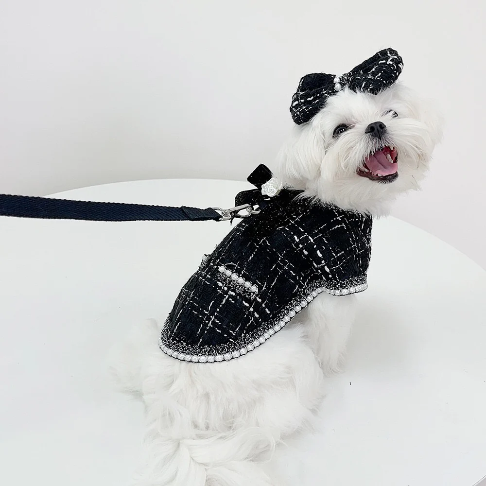 Elegant Pearl Dog Cat Cape Bow Leash Set - immagine 4