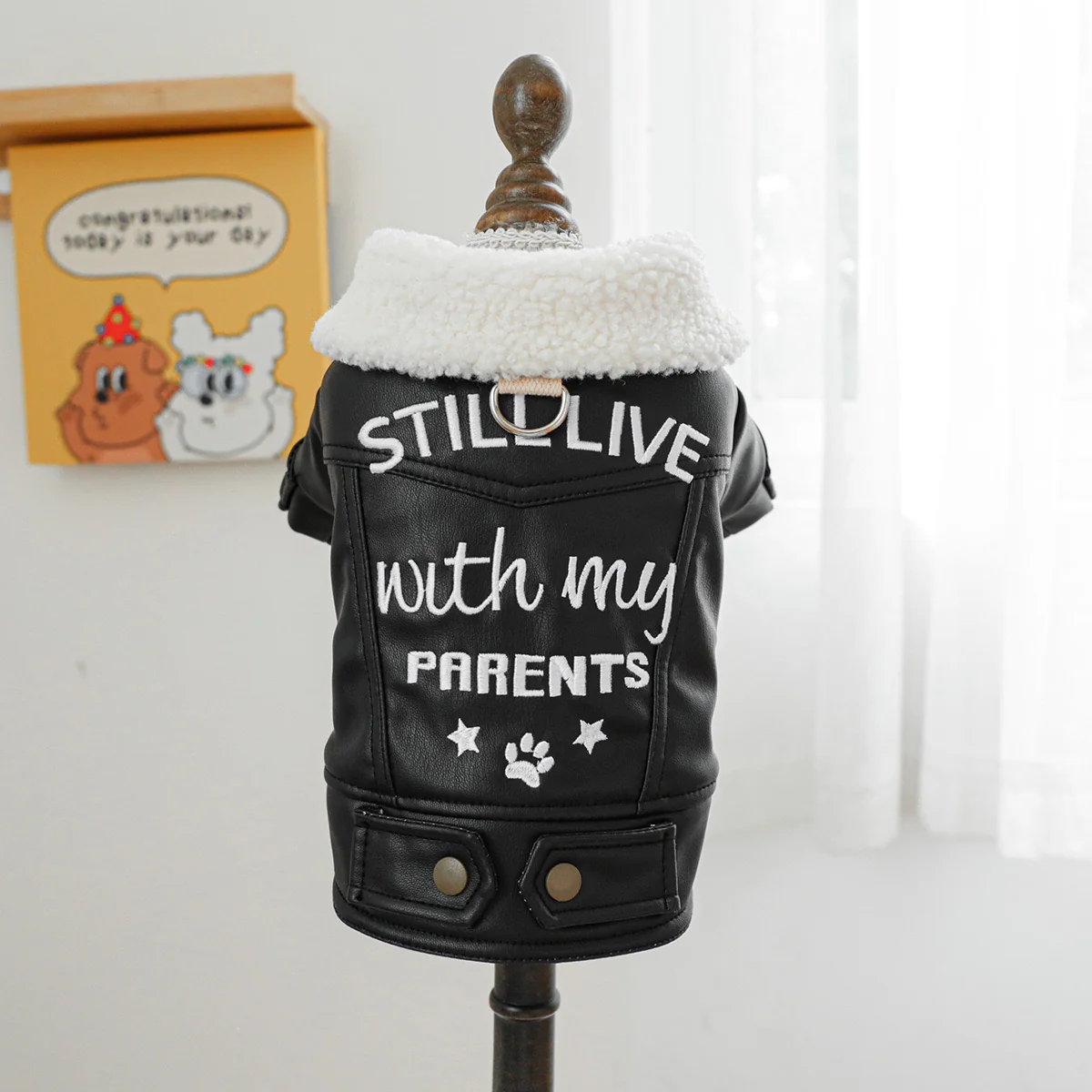 Black Faux Fur Dog Cat Jacket/Dress - immagine 4