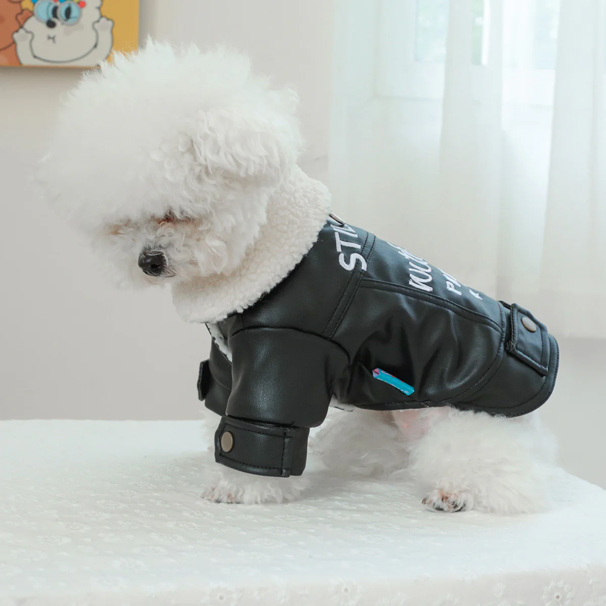 Black Faux Fur Dog Cat Jacket/Dress - immagine 8