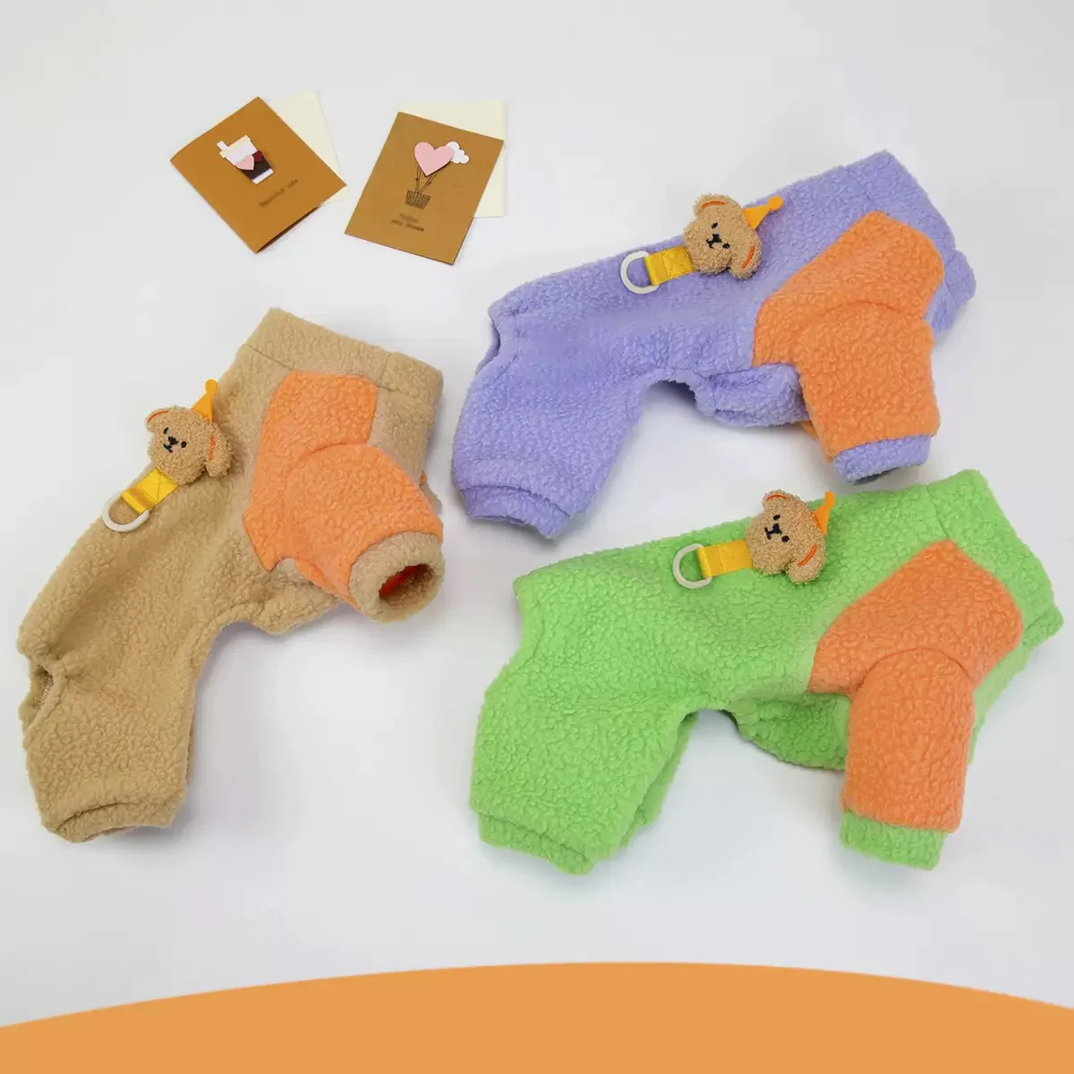 Fleece Color Block Bear Head Dog Harness Jumpsuits - immagine 9