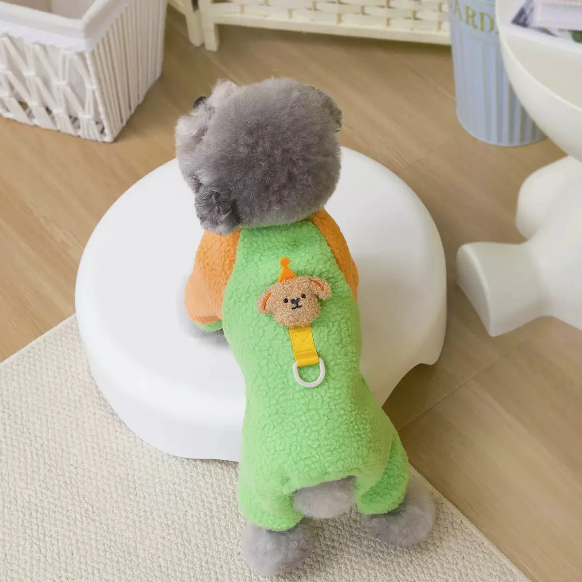 Fleece Color Block Bear Head Dog Harness Jumpsuits - immagine 7