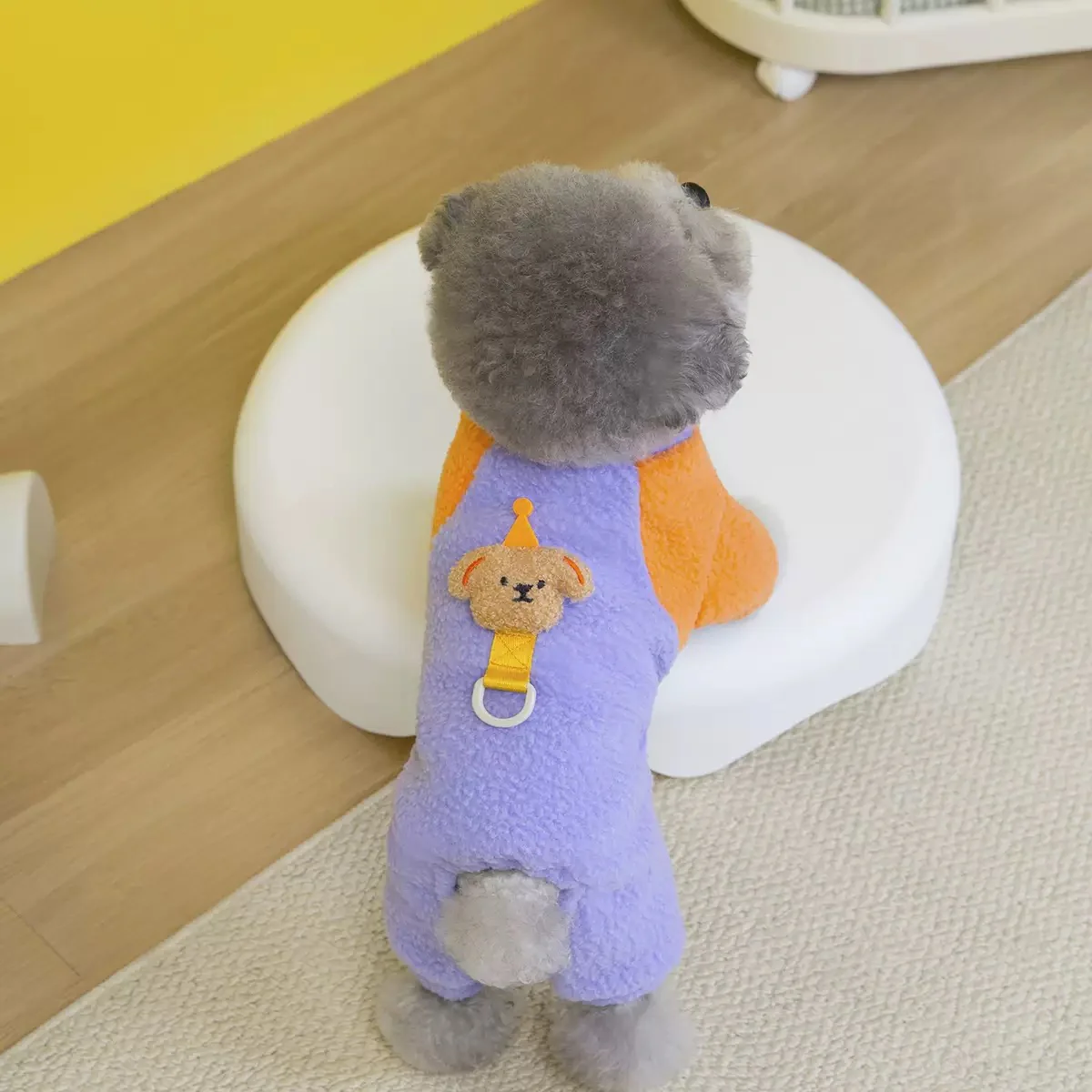 Fleece Color Block Bear Head Dog Harness Jumpsuits - immagine 6