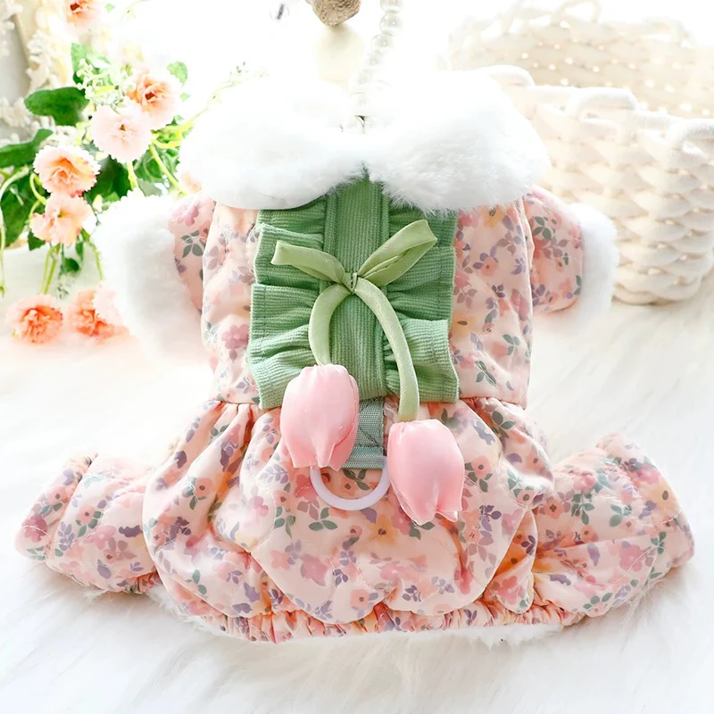 Tulip Decor Floral Fleece Dog Cat Jumpsuits - immagine 3