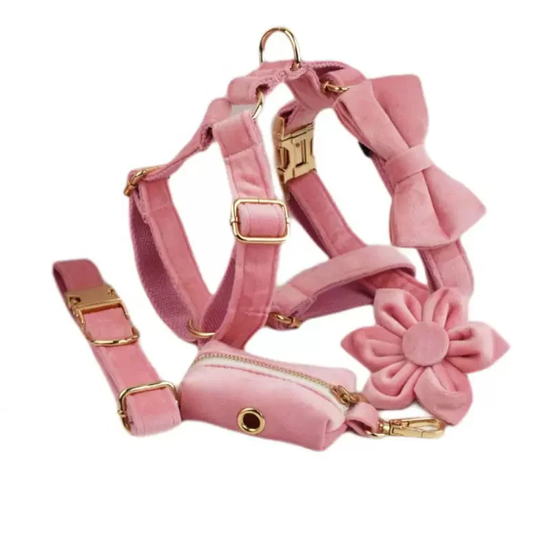 Velvet Personalized Dog Harness Collar Leash - immagine 9