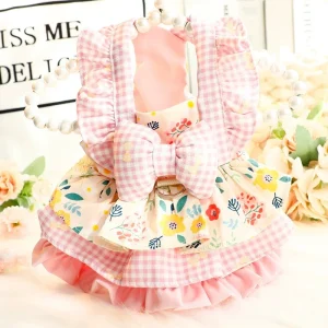 Floral Plaid Ruffled Dog Cat Dress Harness