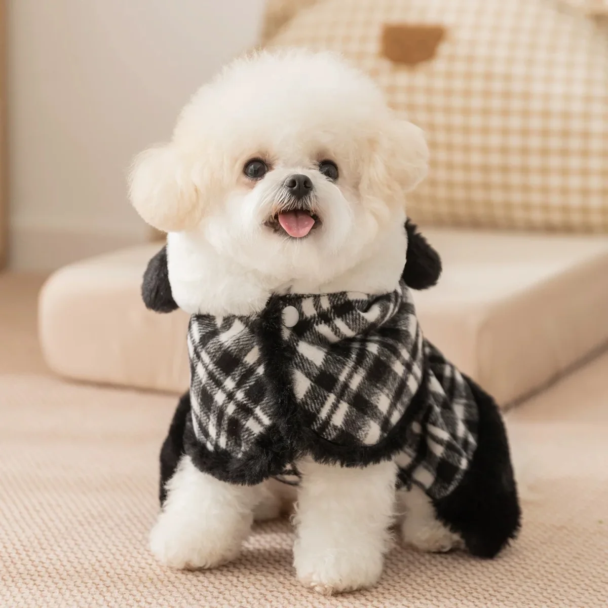 Fleece Plaid Dog Cat Dress Cape Set - immagine 2