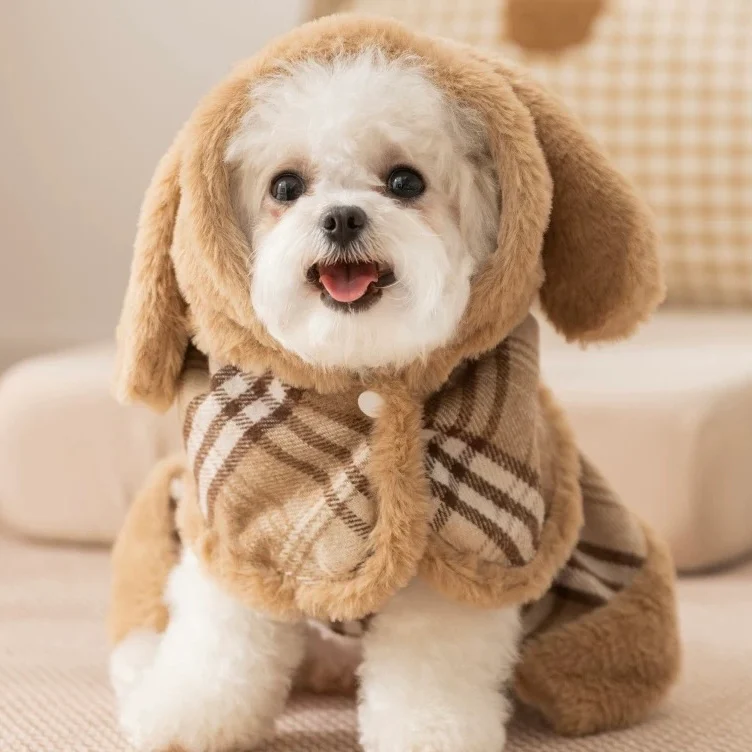 Fleece Plaid Dog Cat Dress Cape Set - immagine 3