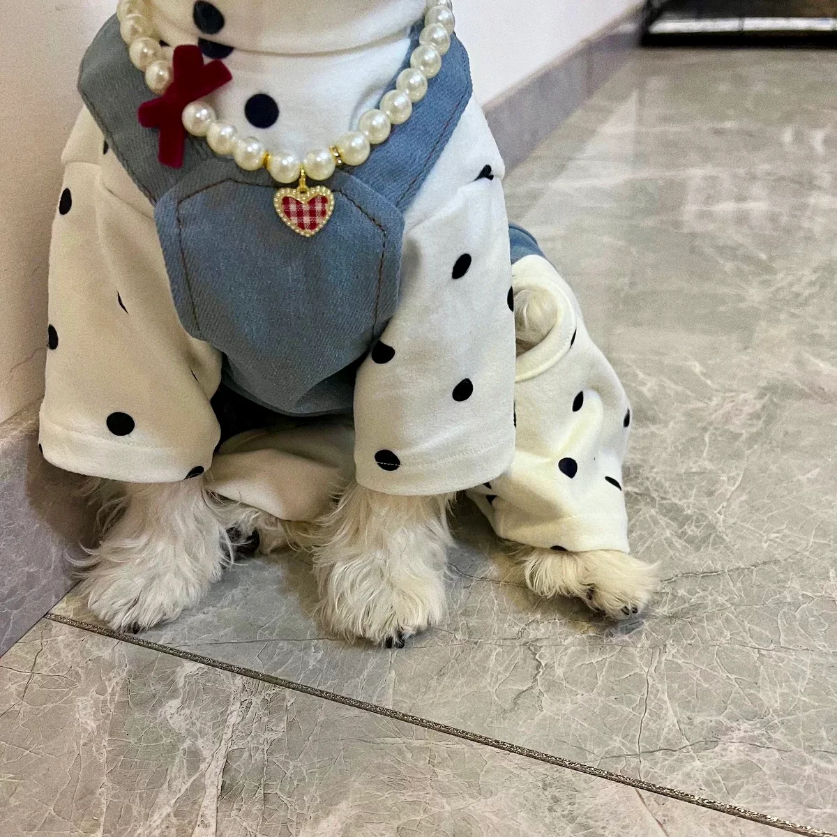 Vintage Plaid Heart Pearl Dog Cat Necklace - immagine 6