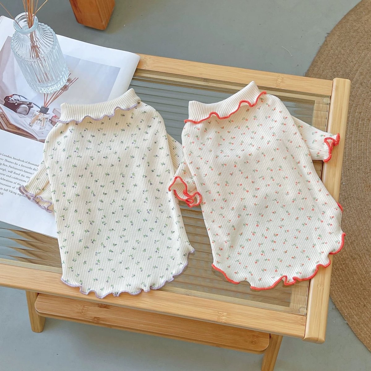 Floral Cotton Ruffled Dog Cat Sweatshirt - immagine 2