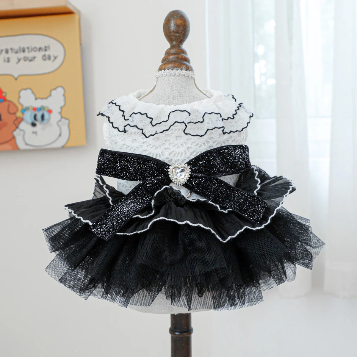Black White Lace Dog Cat Princess Dress - immagine 3