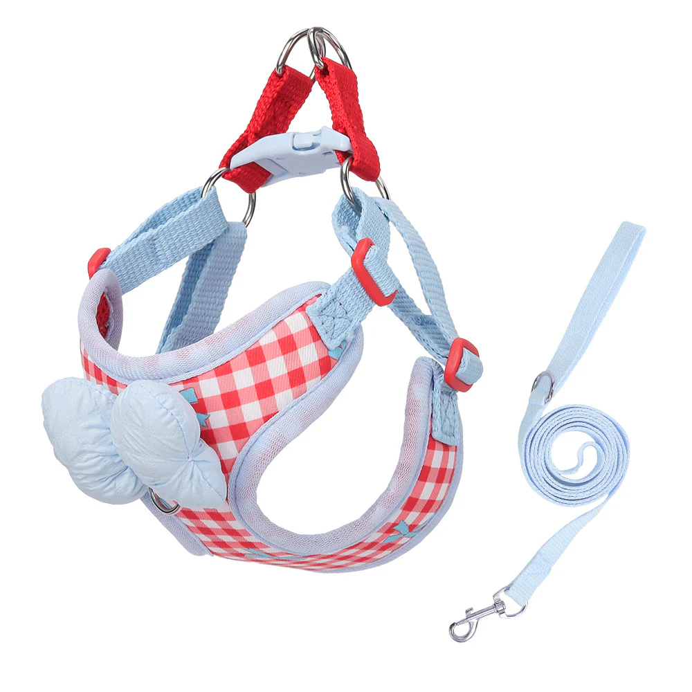Bow Decor Plaid Color Block Dog Harness Leash - immagine 3