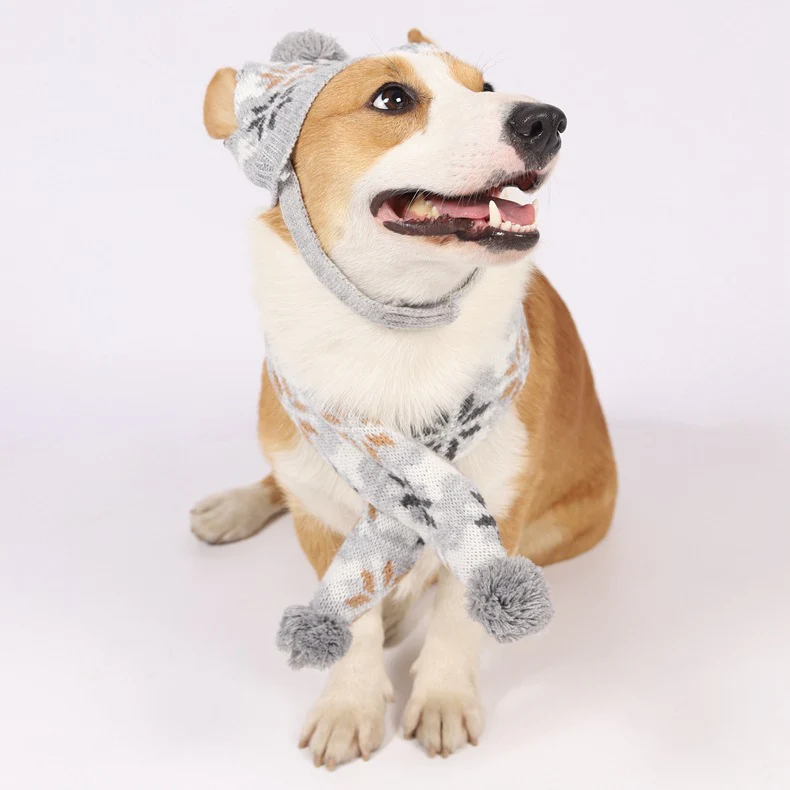Bone Snowflake Knitted Dog Cat Sweater Scarf Hat - immagine 7