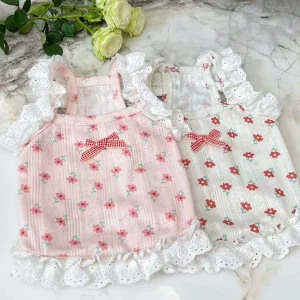 Sweet Flower Printed Lace Bow Dog Cat Vest