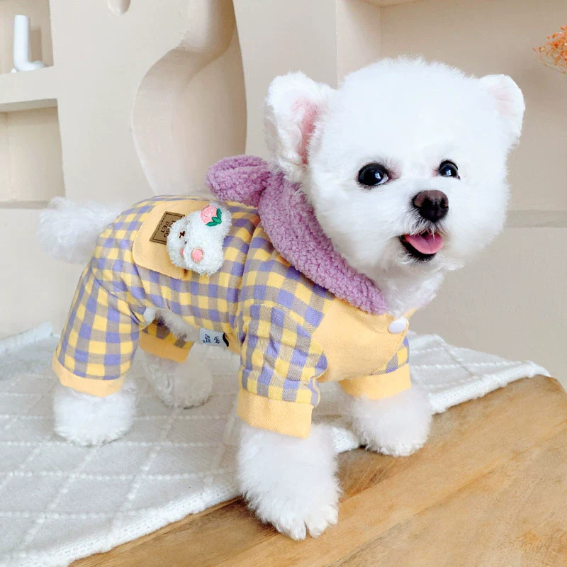Fleece Plaid Color Block Hooded Dog Jumpsuits - immagine 4
