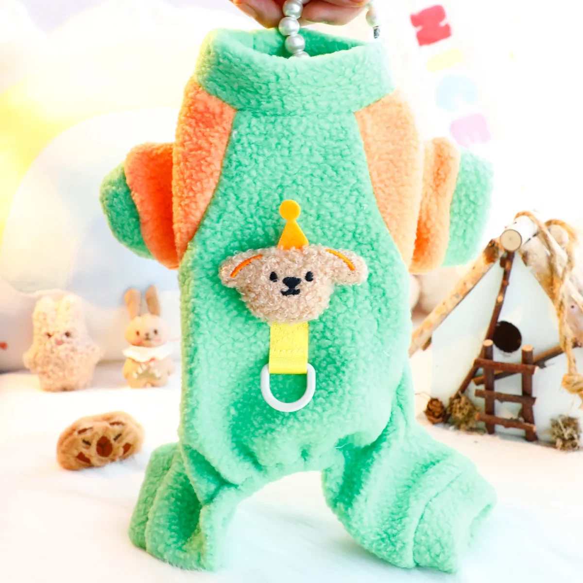 Fleece Color Block Bear Head Dog Harness Jumpsuits - immagine 4