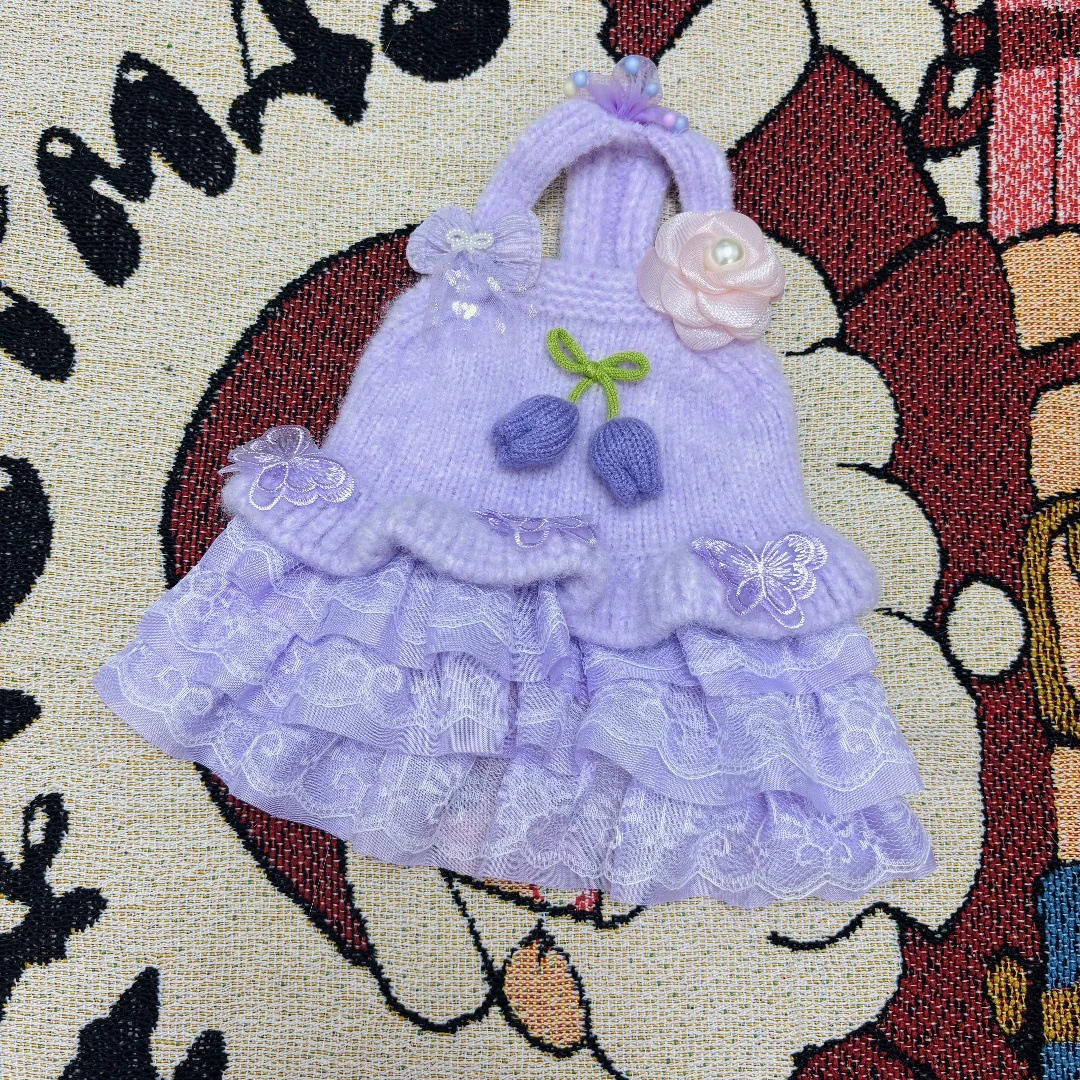 Sweet Cherry Flower Knitted Dog Cat Dress - immagine 3