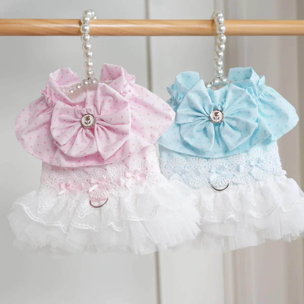 Sweet Bow Heart Dog Cat Harness Lace Dress - immagine 2