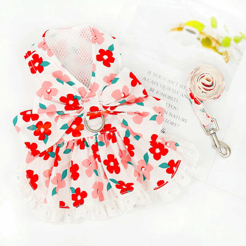 Multicolor Floral Dog Harness Dress/Vest Leash