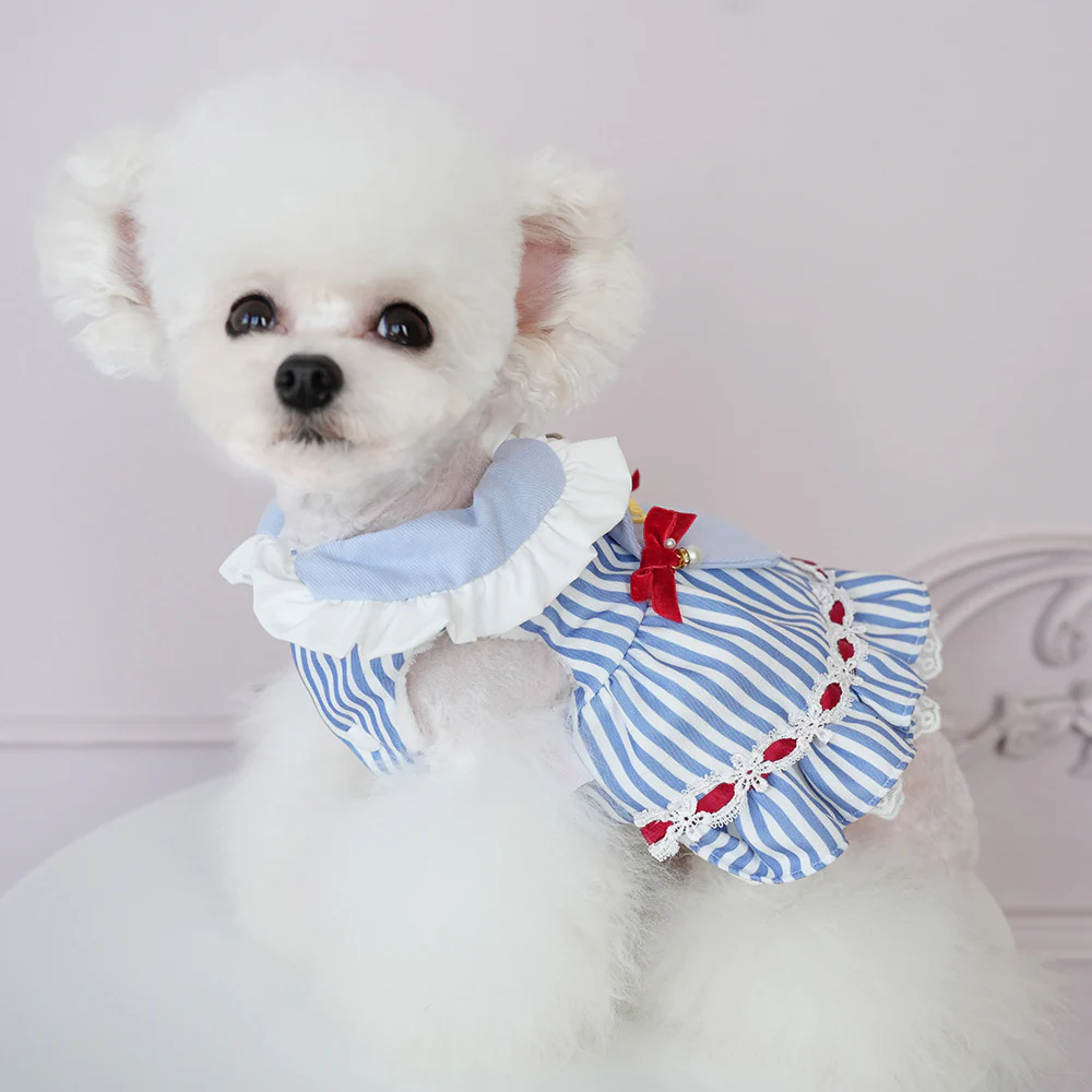 Sweet Striped Letter Bow Fleece Dog Cat Dress - immagine 6