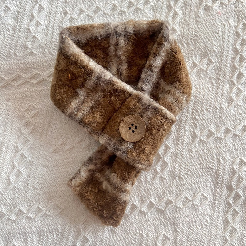 Plaid Pattern Buttoned Fleece Dog Cat Scarf - immagine 4