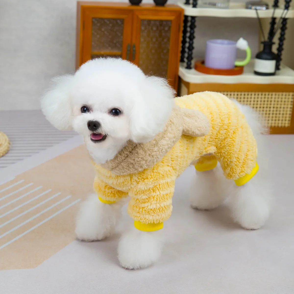 Fleece Striped Bear Head Hooded Dog Jumpsuits - immagine 8