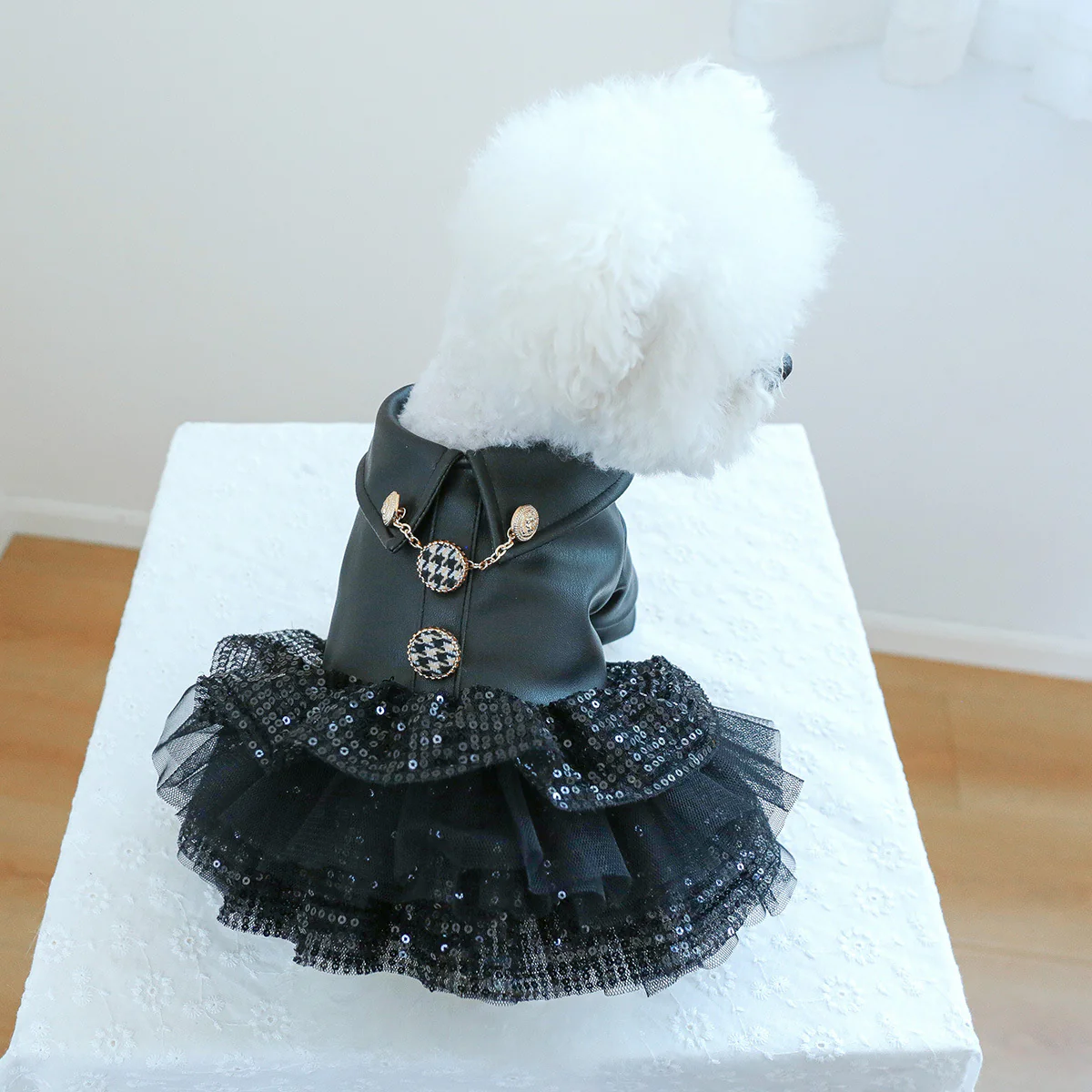 Black Faux Fur Dog Cat Jacket/Dress - immagine 5
