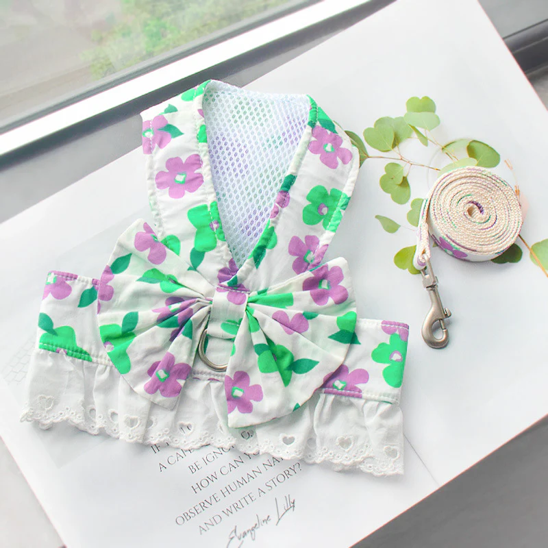 Multicolor Floral Dog Harness Dress/Vest Leash - immagine 7